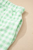 Green Gingham Long Sleeve Loose Top Drawstring Shorts 2pcs Lounge Set