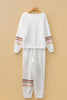 Beige Striped Drop Shoulder Round Neck Pullover and Jogger Pants Active Outfit