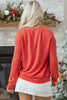 Fiery Red Twisted Rib Outlined Merry Letter Graphic Loose Long Sleeve Top