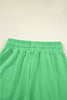 Bright Green Drop Shoulder Puff Sleeve Crop Pullover Drawstring Wide Leg Pants Set