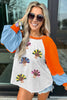 Light Grey Thanksgiving Turkey Sequin Graphic Color Block Long Raglan Sleeve Top