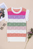 Rose Stripe Colorblock Hollowed Knit Scallop Edge Sweater Vest