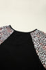 Black Leopard Ruffle Patchwork Sleeve Plus Size Summer Top