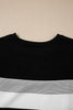Black Stripe Mixed Print Crew Neck Cap Sleeve T Shirt