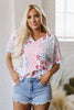 Pink Mixed Leopard Print V Neck Short Sleeve Blouse