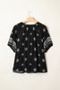 Yellow Boho Chic Notched V Neck Plus Floral Short Sleeve Top