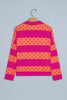 Brown Stripe Patchwork Polka Dot Accent Quarter Zip Long Sleeve Top