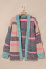 Multicolour Color Block Striped Side Slit Open Front Cardigan