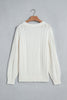 Beige Solid Color Cable Detail Knit Loose Round Neck Sweater