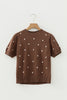 White Elegant Polka Dot Bubble Short Sleeve Sweater