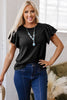 Black Layered Ruffle Short Sleeve Round Neck Top