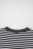 Khaki Stripe Thermal Knit Drop Shoulder Casual Top