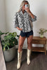 Sky Blue Polka Dot Print Ruffle Stand Neck 3/4 Sleeve Shift Shirt
