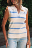 Sky Blue Stripe Split V Neck Collared Ribbed Sweater Vest