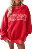 Tomato Red Polka Dot Letter Print Contrast Trim Mock Neck Sweatshirt