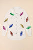 Beige Sequin Rugby Football Textured Knit Collared Game Day Shirt Jacket