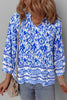 Blue Boho Printed 3/4 Sleeve Tied Neck Blouse