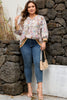 Black Plus Size Floral Print Contrast Trim Striped Detail Babydoll Blouse
