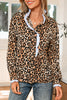 Brown Wild Leopard Print Contrast Striped Frilled Trim Chic Shirt