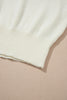 White Flower Detail Round Neck Contrast Textured Puff Sleeve Sweater