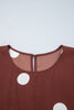 Brown Polka Dot Ruffled Hem Long Sleeve Tie Waist Plus Size Dress