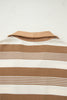 Khaki Stripe Zip Collar Patchwork Vintage Fashion Sweatshirt