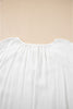 White Floral Embroidered Drawstring V Neck Blouse