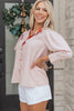 Khaki Stripe Color Block Patchwork Detail Frilled Collar Button Down Shirt