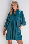 Vineyard Green Corduroy Snap Buttons Empire Waist Bracelet Sleeve Dress