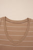 Khaki Stripe Casual Short Sleeve Side Slit Maxi T Shirt Dress