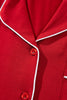 Racing Red Bow Pocket Detail Long Sleeve Shirt 2pcs Pajama Set