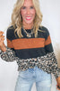 Black Color Block Leopard Patchwork Long Sleeve Casual Top