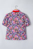 Purple Ditsy Floral Print Plaid Colorblock Trim V Neck Blouse