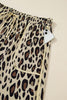 Khaki Exposed Seam Patched Pocket Plus Size Drawstring Leopard Wide Leg Pants