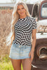 Black Checker Mesh Crew Neck T Shirt
