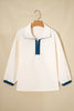 White Waffle Textured Contrast Polo Neck Zip up Jumper