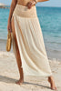 Beige Shirred High Waist Split Long Beach Skirt