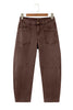 Coffee Solid Color Square Patch Pocket Ankle-length Barrel Jeans