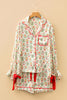 Beige Nutcracker Print Contrast Trim Tied up Bow Silky 2pcs Pajama Set