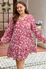 Purple Plus Floral Balloon Sleeve V Neck Relaxed Dress