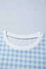 Light Blue Plaid Round Neck Long Sleeve Sweatshirt