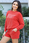 Racing Red Corded MERRY Graphic Long Sleeve Top and Shorts Set