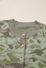 Green Camo Print Button Front Loose Sweater Vest