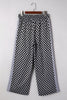 White Checkerboard Drawstring Waist Casual Pants