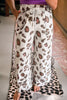 Beige Drawstring Leopard Print Patch Pocket Loose Pants