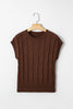 Dark Brown Cable Texture Crew Neck Short Sleeve Sweater Top