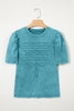 Turquoise Mineral Wash Western Embroidered Detail Short Puff Sleeve Cotton Tee