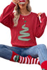 Racing Red Stitched Detail Christmas Tree Holiday Casual Sweater