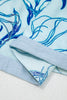 Sky Blue Ricrac Trim Slit V Neck Short Sleeve Floral Blouse