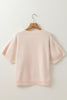 Oatmeal Pearl Bow Embellished Dolman Short Sleeve Sweater